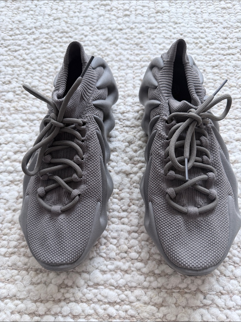 Chunky Yeezy Grey Knit Lace-Up Sneakers